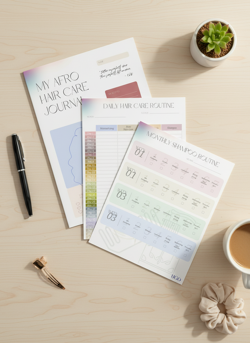 Mockup Afro Hair Journal en éventail sur bureau