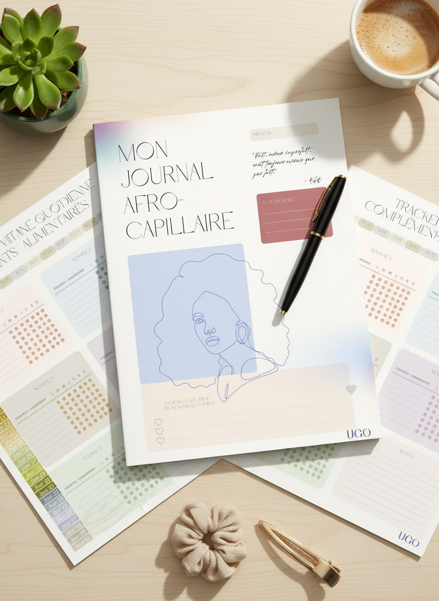 Mockup journal afro-capillaire en éventail sur bureau
